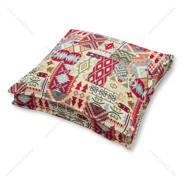 Μαξιλάρα δαπέδου "Κλειώ" boho κόκκινο και πράσινο σε μπεζ φόντο Μαξιλάρα δαπέδου "Κλειώ" boho κόκκινο και πράσινο σε μπεζ φόντο