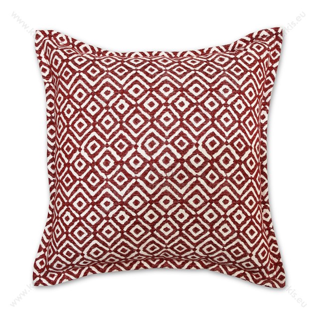 Διακοσμητικό μαξιλάρι με ύφασμα για εσωτερικούς χώρους σε κόκκινο χρώμα και σχέδια.