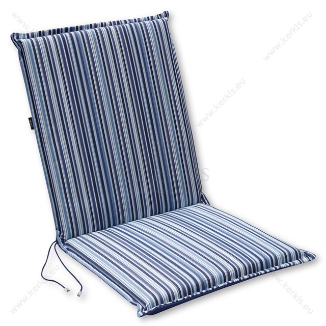 Μαξιλάρι καρέκλας με ψιλή πλάτη σε μπλε αποχρώσεις, κατάλληλο για χρήση σε εξωτερικούς χώρους. 