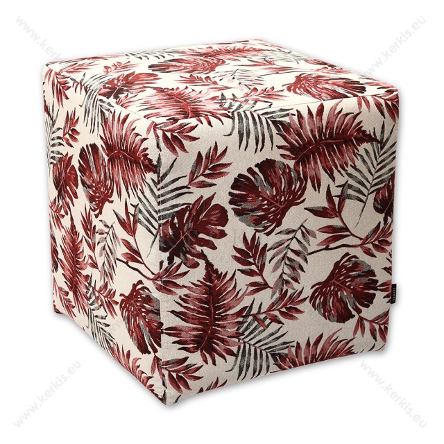 Σκαμπό κύβος με σχέδια κόκκινα τροπικά φύλλα, μόνο για εσωτερικούς χώρους.