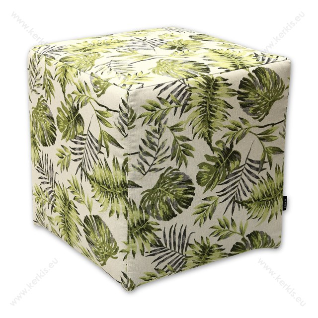 Σκαμπό κύβος πράσινο φύλλα φτέρης, κατασκευασμένος από την Kerkis Tailormade Comfort με υλικά υψηλής ποιότητας, εξαιρετική ραφή και ξύλινο σκελετό.