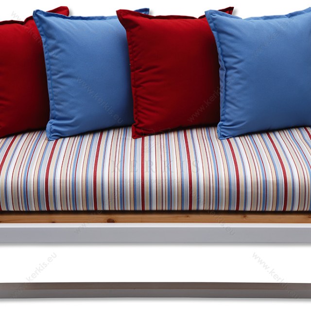 Μαξιλάρι καναπέ - πάγκου σε σχέδιο με ρίγες σε μπλε και κόκκινες αποχρώσεις. Κατάλληλο για χρήση σε εξωτερικούς χώρους.