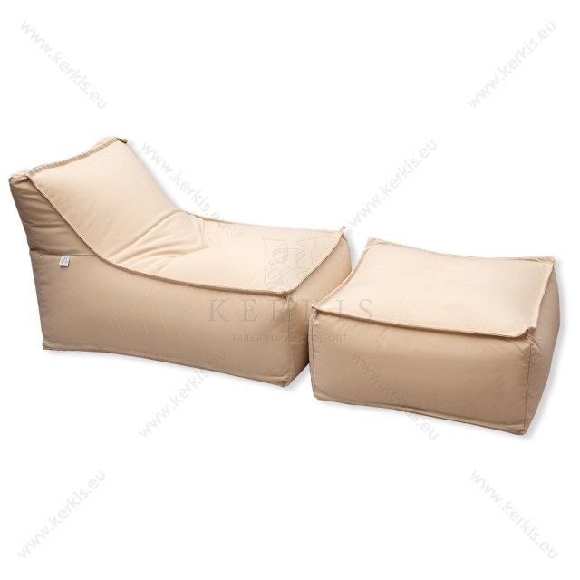 Πουφ και σκαμπό "Άτλας" με ύφασμα μπεζ ανοιχτό κατάλληλο για κάθε εξωτερικό χώρο και όχι μόνο!