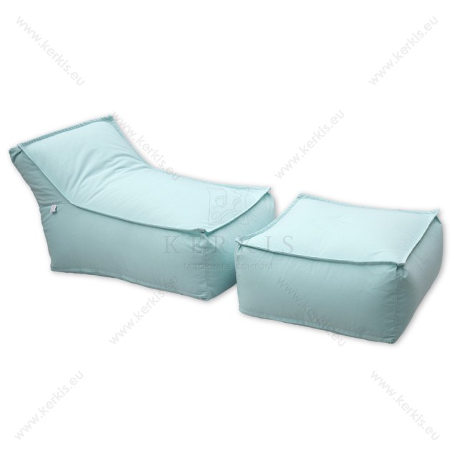 Πουφ και σκαμπό "Άτλας" με ύφασμα φωτεινό χρώμα "μέντας", κατάλληλο για κάθε εξωτερικό χώρο και όχι μόνο!