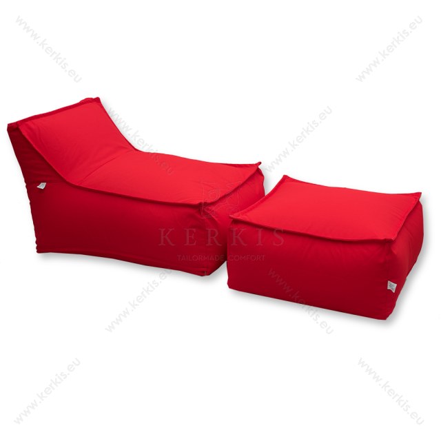 Πουφ και σκαμπό "Άτλας" με ύφασμα φωτεινό κόκκινο, κατάλληλο για κάθε εξωτερικό χώρο και όχι μόνο!