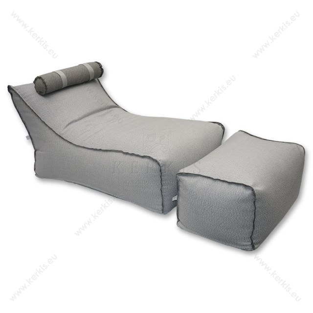 Πουφ Ήρα, με προσκέφαλο στηριζόμενο με ιμάντες ώστε να μετακινείται ή ακόμη και να αφαιρείται. Εξαιρετικής ποιότητας και άνεσης πουφ για κάθε επαγγελματικό χώρο, αίθριο ή κήπο.