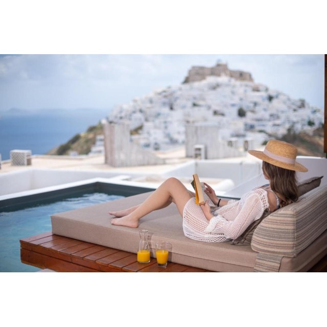 Day bed with fabric-look leatherette from the REEF 2 series and headboard with outdoor fabric