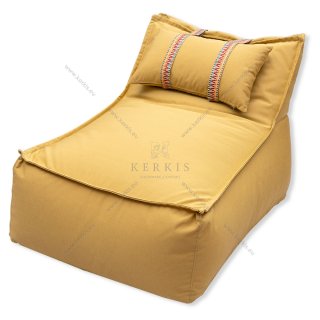Πουφ "Άτλας plus" με μαξιλάρι για το κεφάλι σε κίτρινο "μουσταρδί" χρώμα, κατάλληλο για κάθε εξωτερικό χώρο!